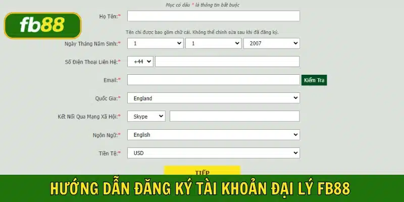 Điền lần lượt thông tin vào biểu mẫu đăng ký đại lý