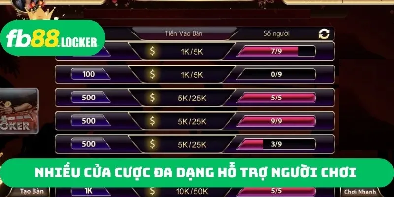 Nhiều cửa cược đa dạng hỗ trợ người chơi 